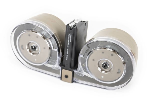 AR-15 100 Round Dual Drum Magazine .223/5.56 with Reinforced Feed Lips in Desert Tan