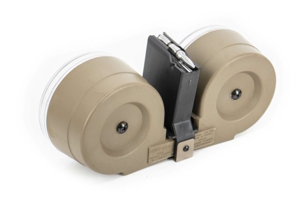 AR-15 100 Round Dual Drum Magazine .223/5.56 with Reinforced Feed Lips in Desert Tan - Image 3