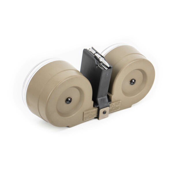 AR-15 100 Round Dual Drum Magazine .223/5.56 with Reinforced Feed Lips in Desert Tan - Image 3