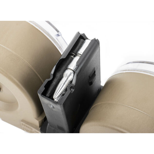 AR-15 100 Round Dual Drum Magazine .223/5.56 with Reinforced Feed Lips in Desert Tan - Image 4